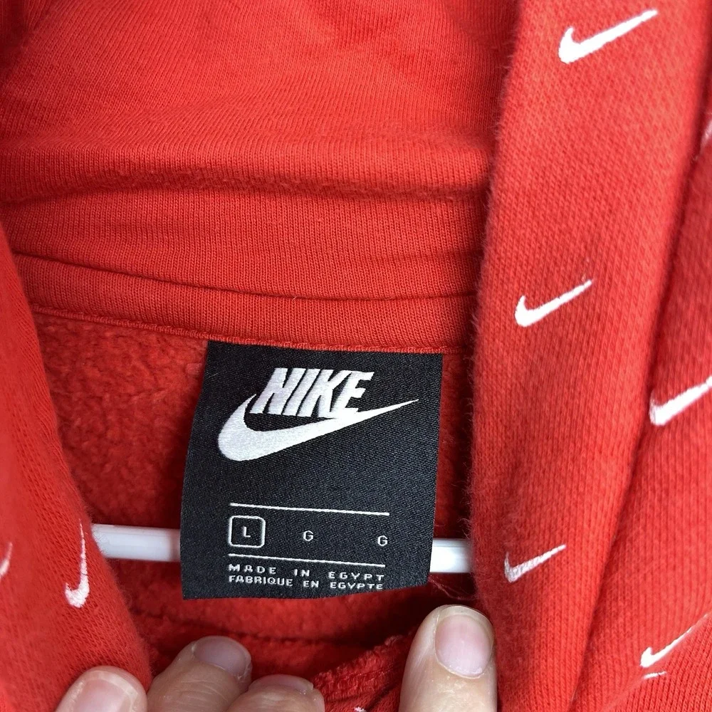 Nike Hoodie Mens Large Fleece Club Pullover Sweatshirt Sports AOP Swoosh y2k Red